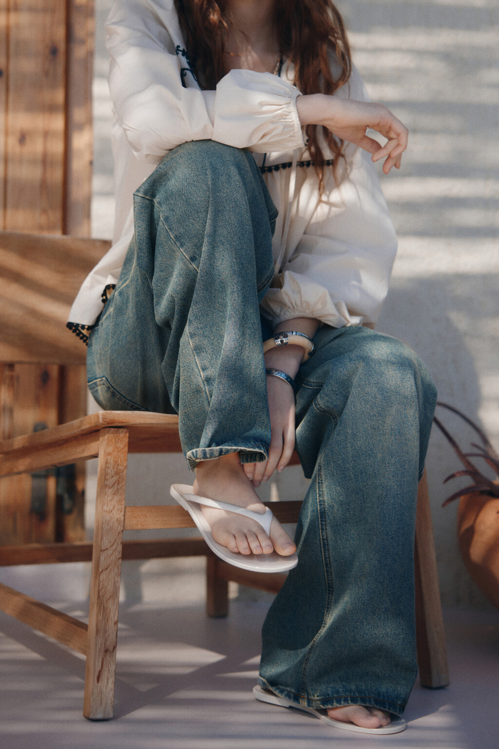 Сабо-вьетнамки на плоской подошве - цвет молочный - 1