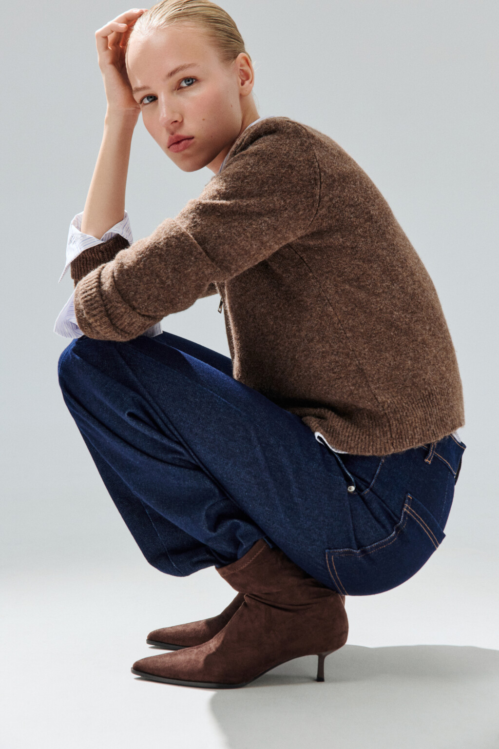 Ботильоны из бархатного текстиля - цвет коричневый - 1