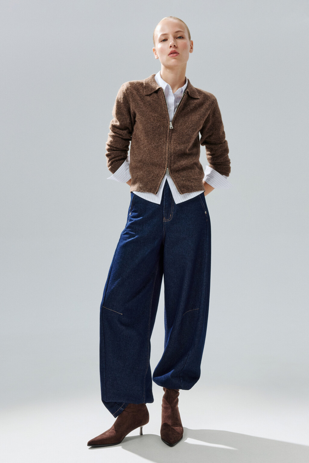 Ботильоны из бархатного текстиля - цвет коричневый - 2