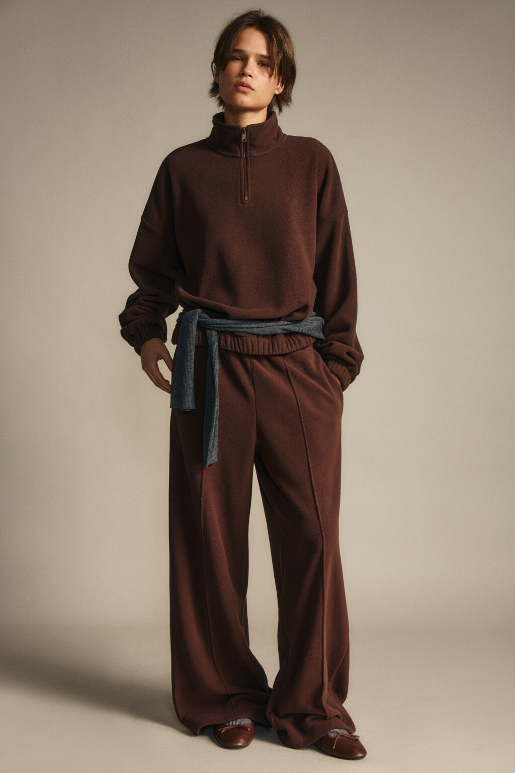 Брюки широкие флисовые - цвет коричневый - 2