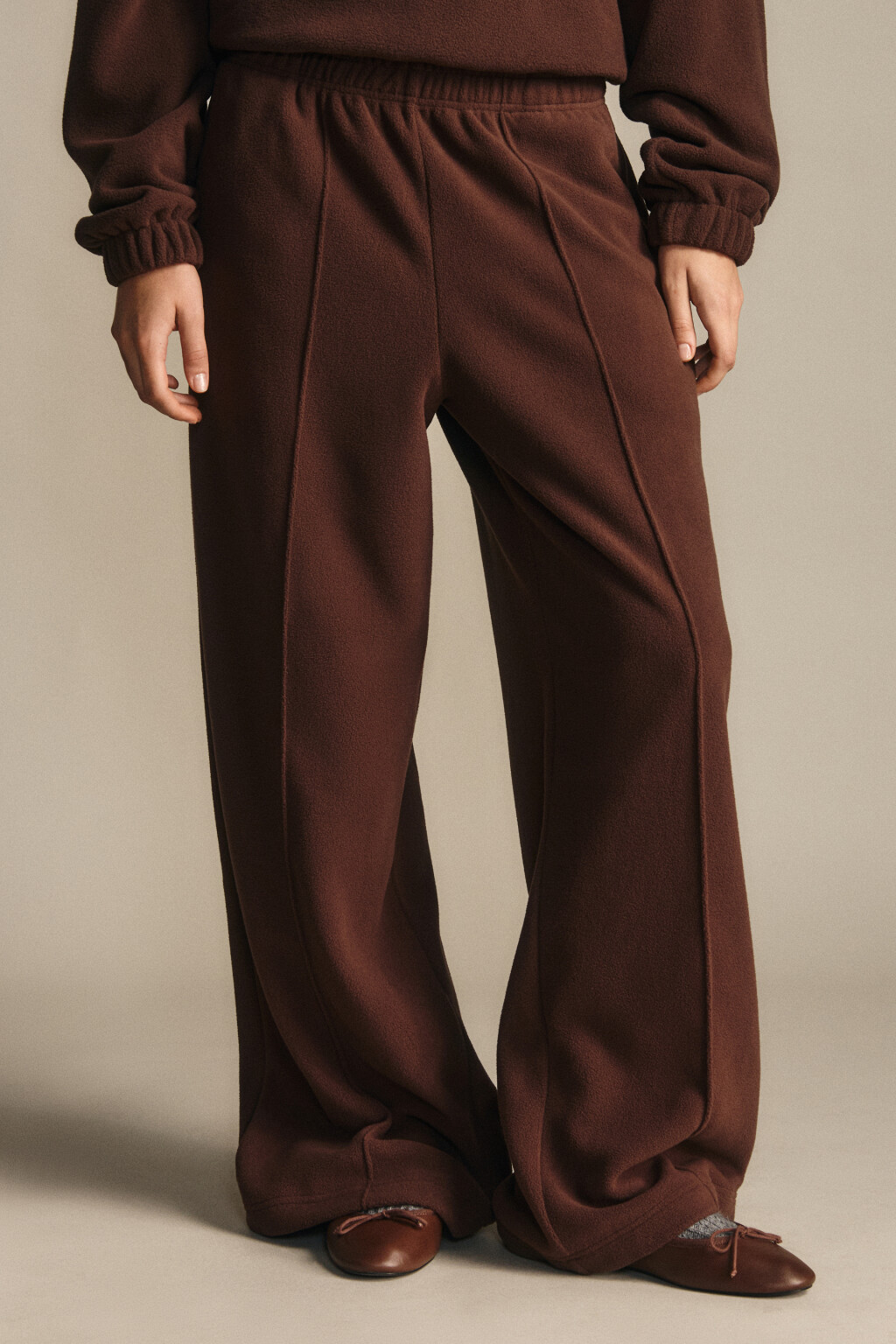 Брюки широкие флисовые - цвет коричневый - 3