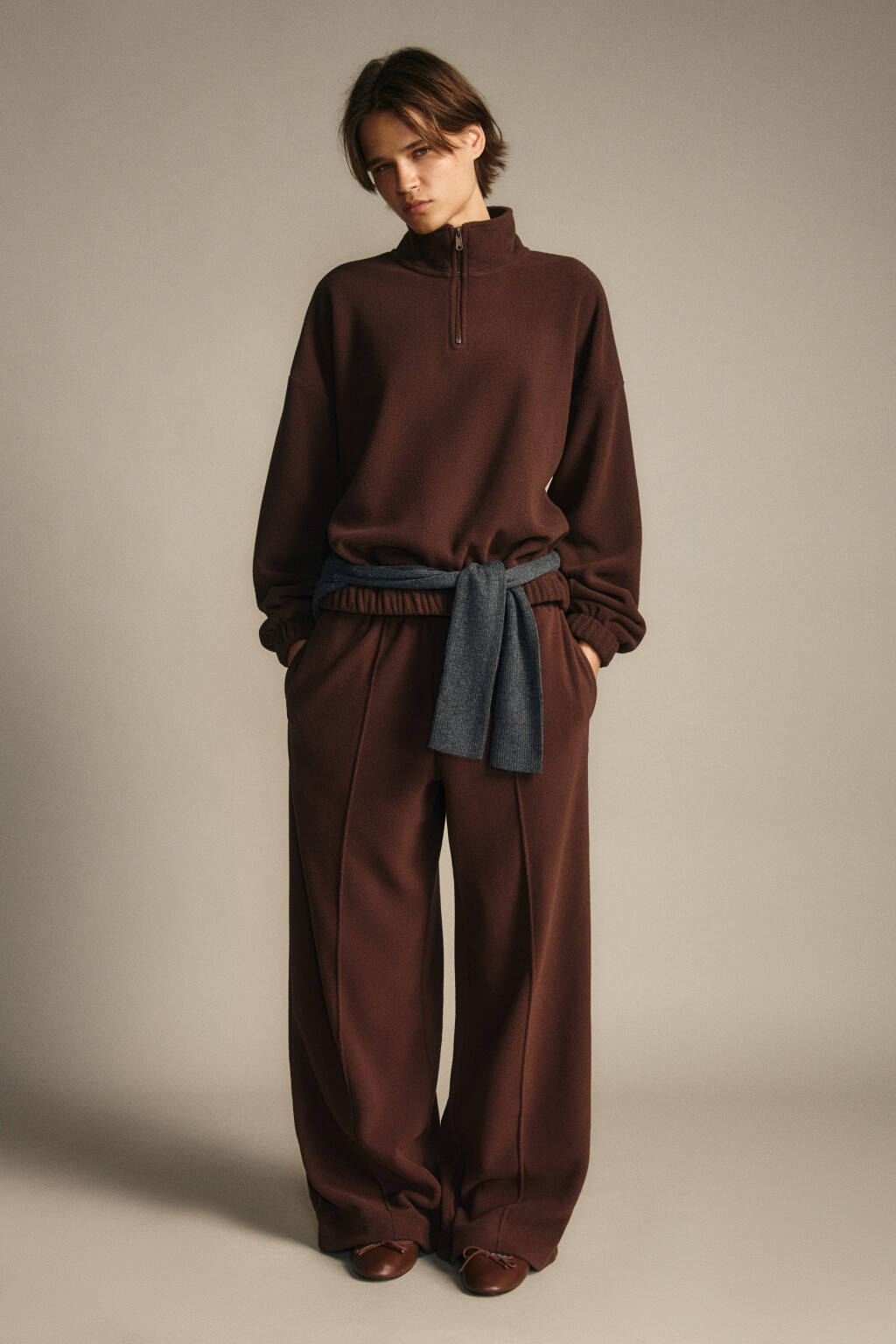 Брюки широкие флисовые - цвет коричневый - 5