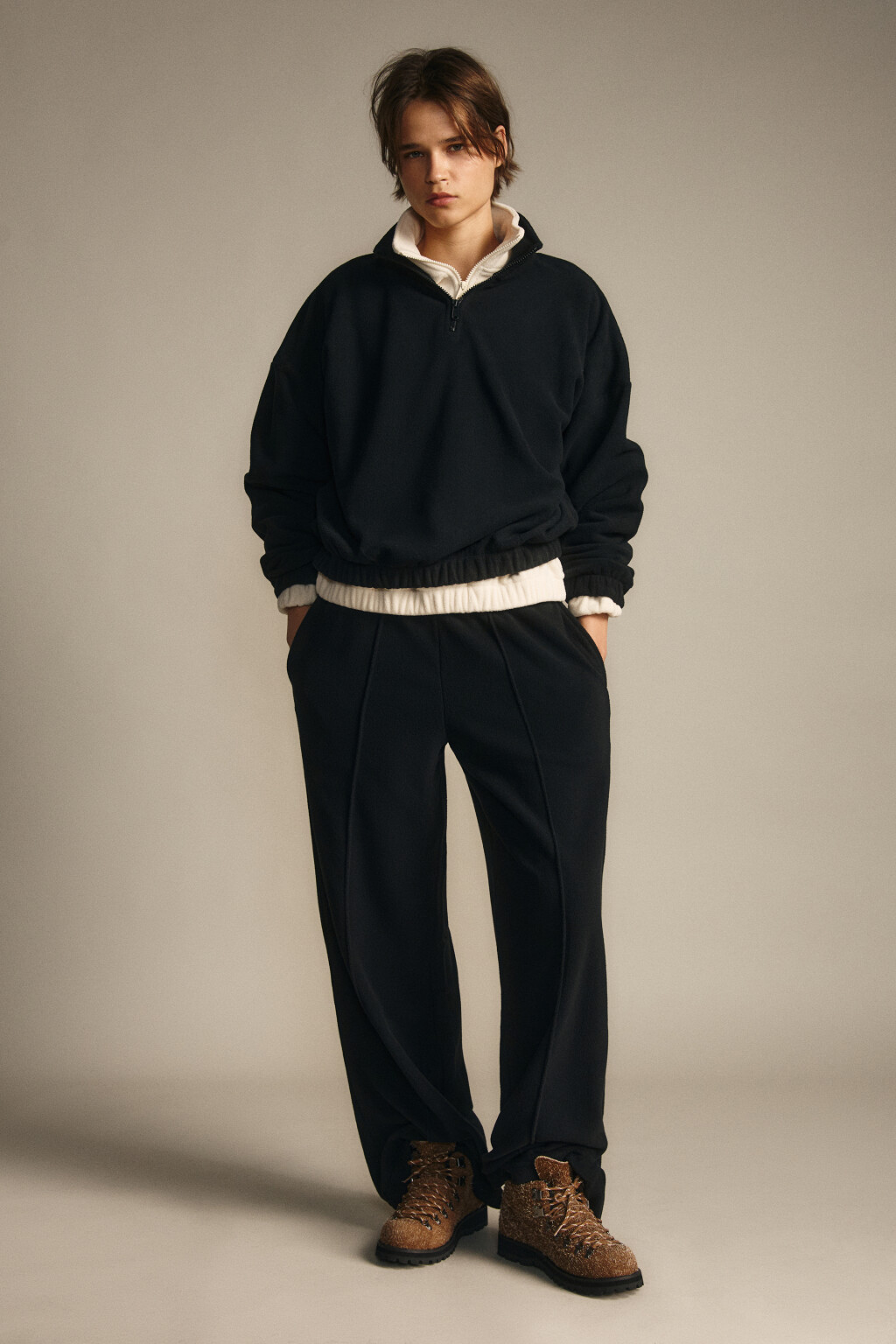 Брюки широкие флисовые - цвет черный - 4