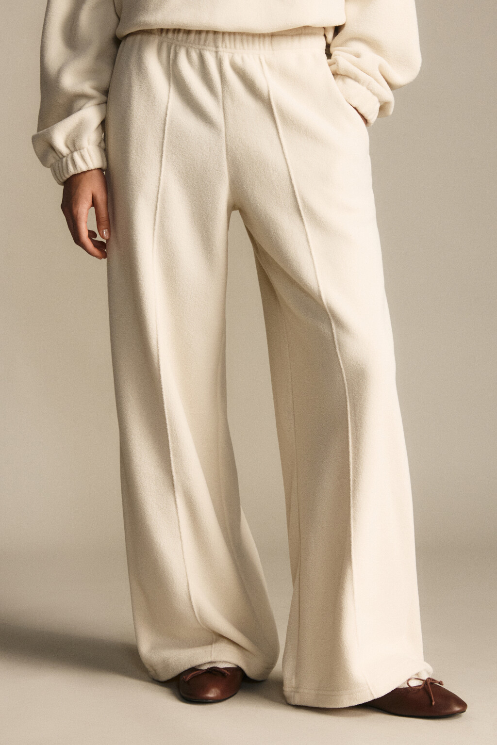 Брюки широкие флисовые - цвет бежевый - 2
