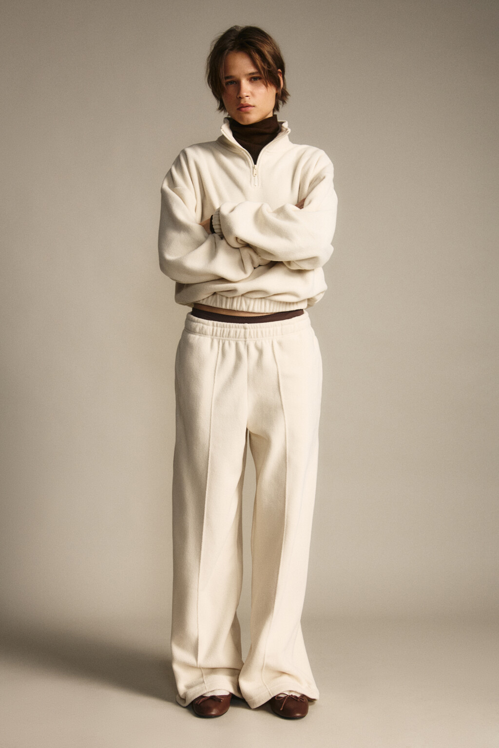 Брюки широкие флисовые - цвет бежевый - 4