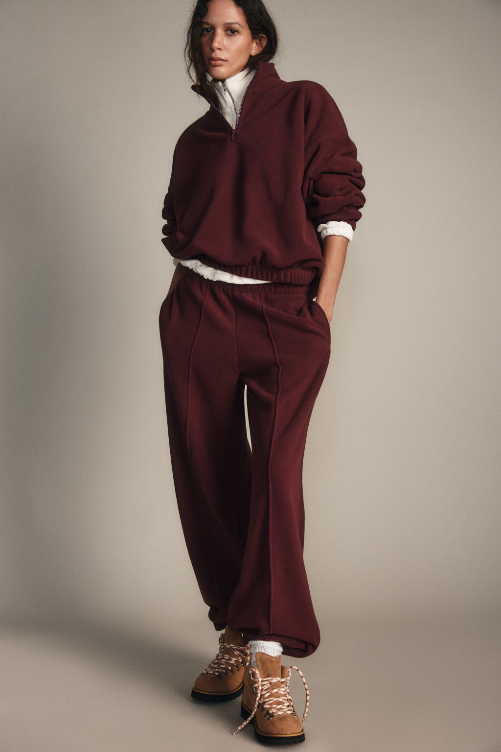 Брюки широкие флисовые - цвет бордовый - 1