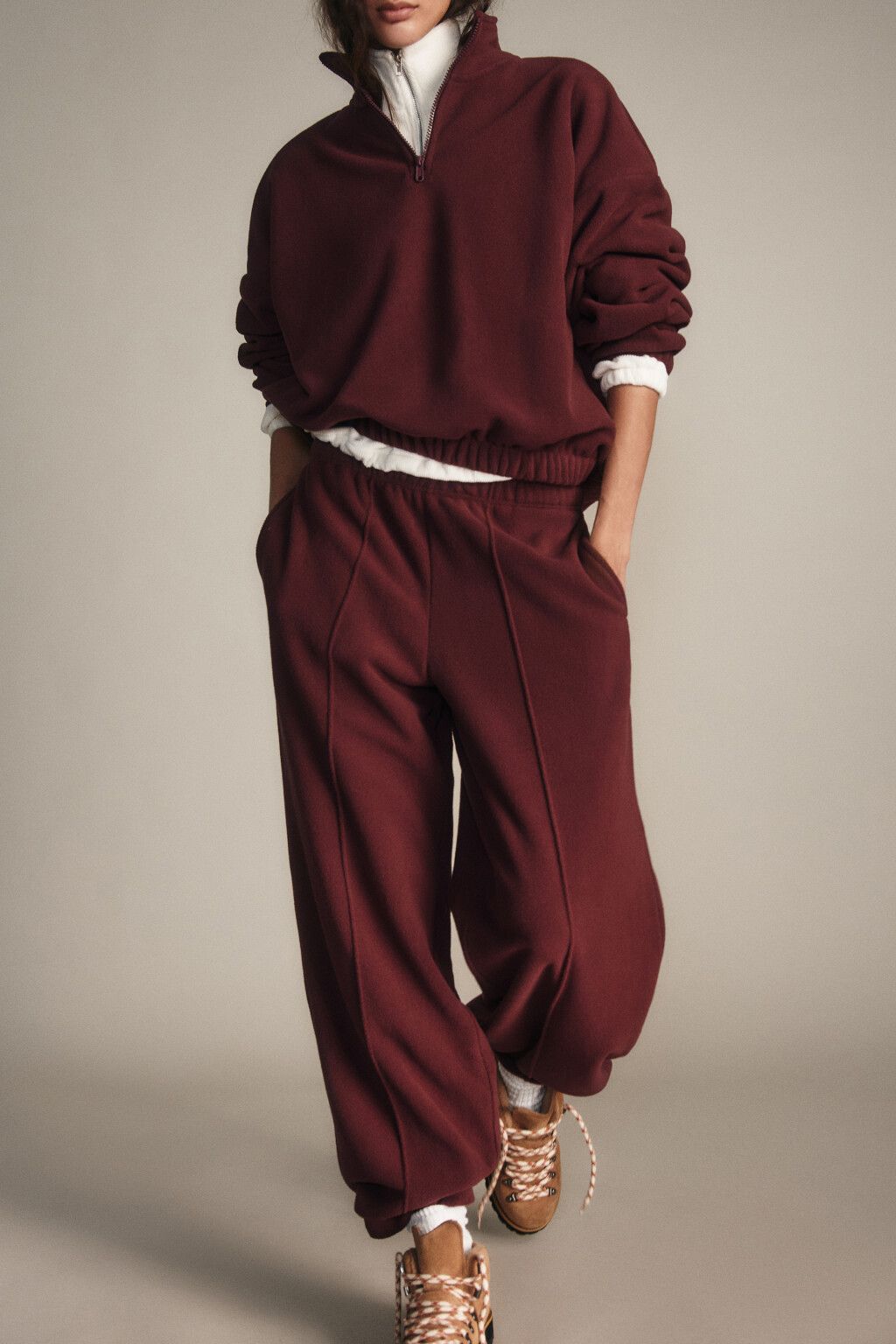 Брюки широкие флисовые - цвет бордовый - 2