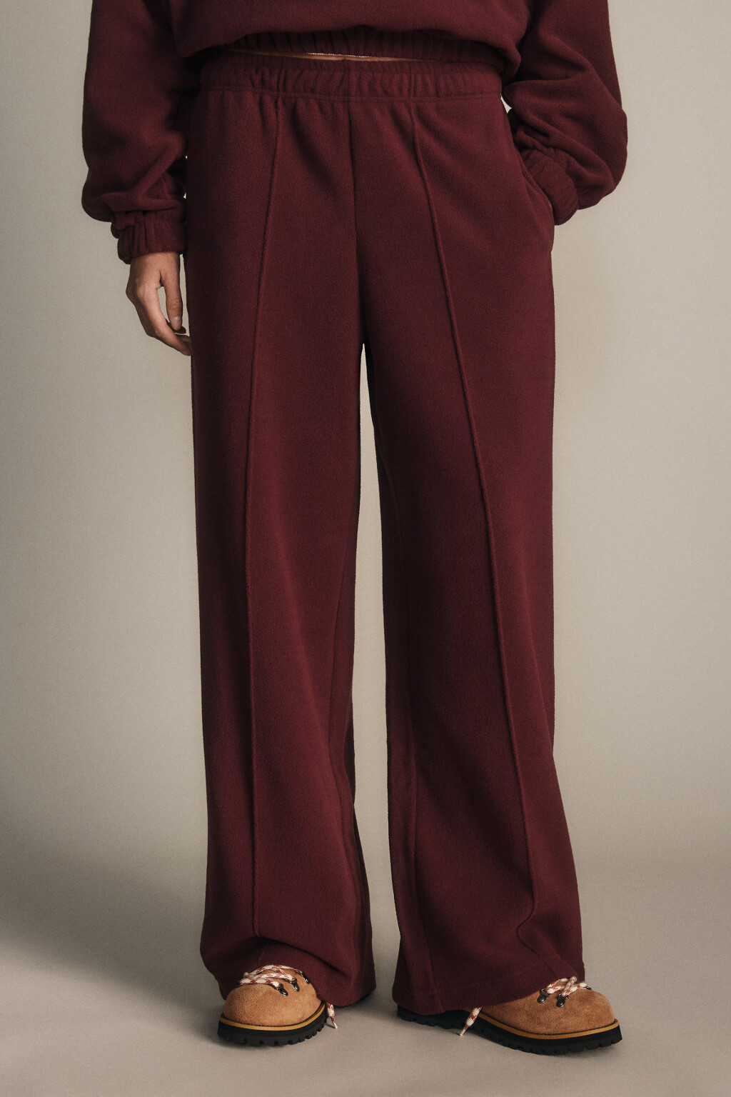 Брюки широкие флисовые - цвет бордовый - 3