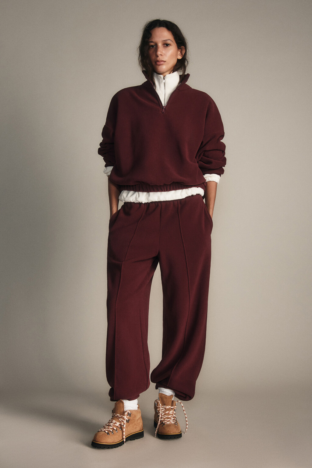 Брюки широкие флисовые - цвет бордовый - 5