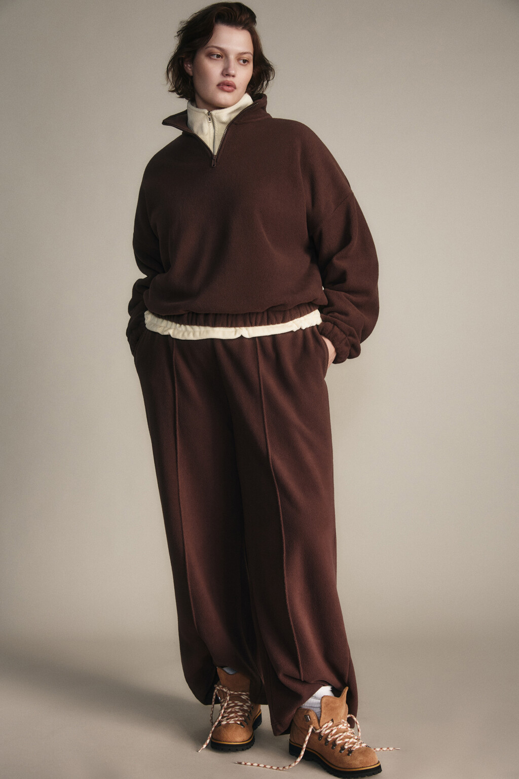 Брюки широкие флисовые - цвет коричневый - 1