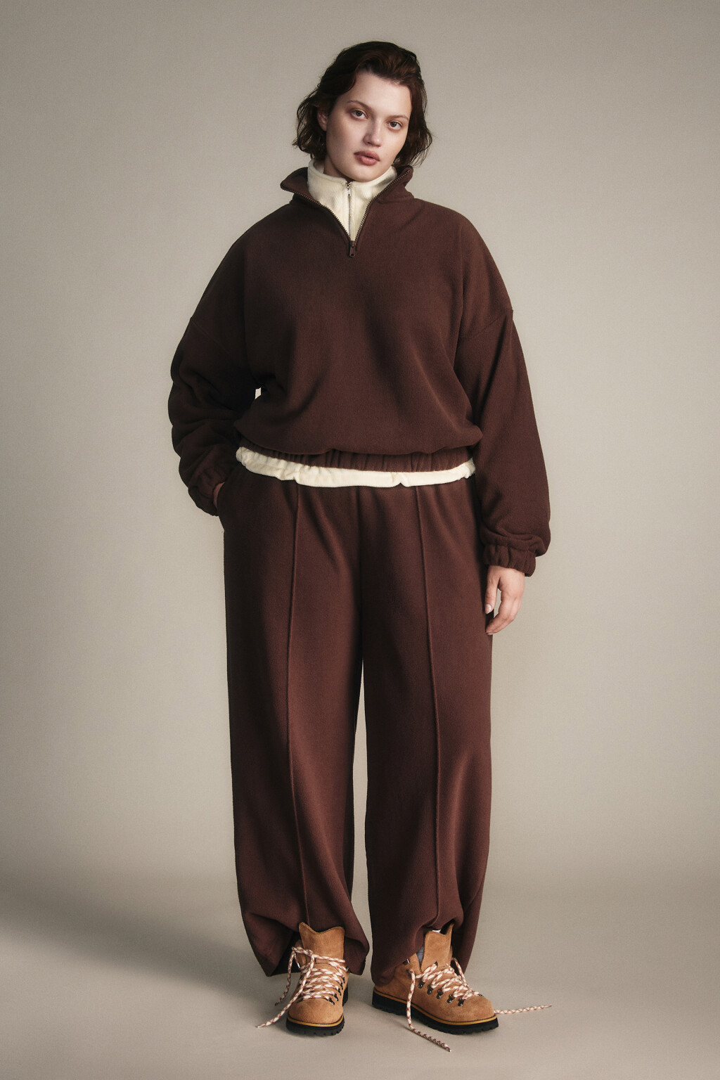 Брюки широкие флисовые - цвет коричневый - 4