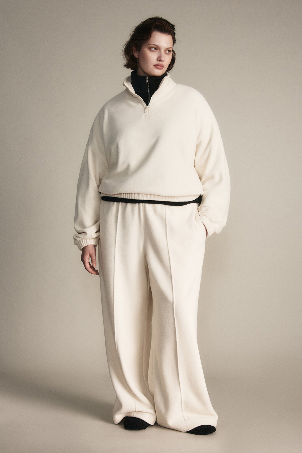 Брюки широкие флисовые - цвет бежевый - 4