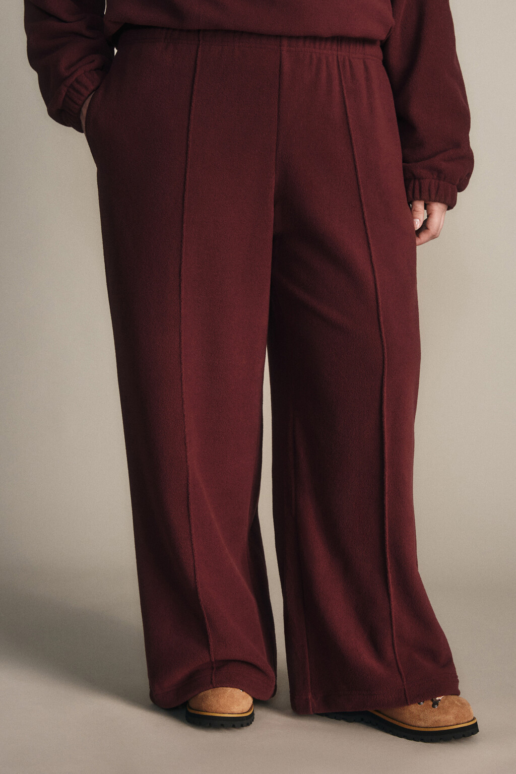 Брюки широкие флисовые - цвет бордовый - 2