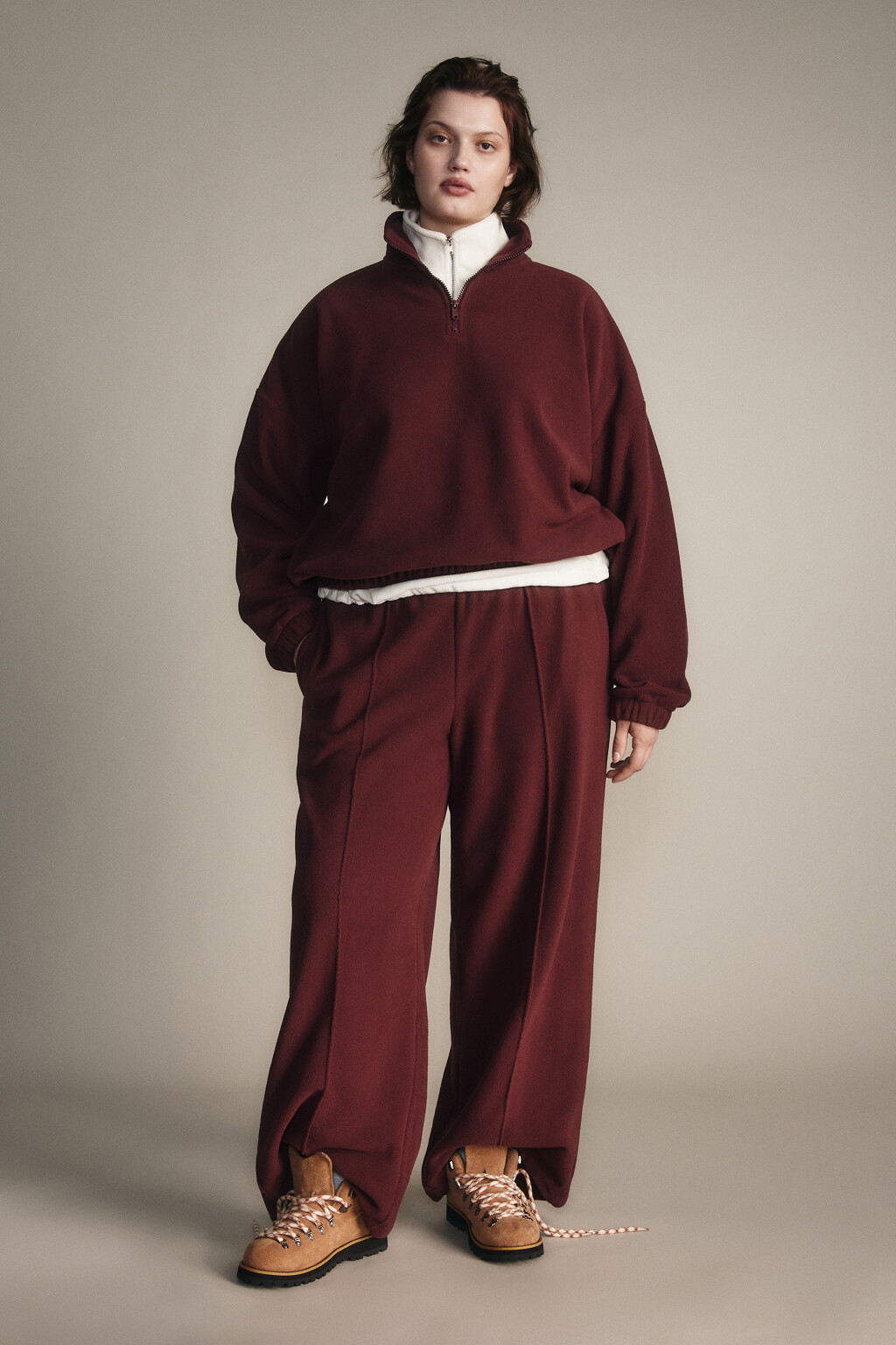 Брюки широкие флисовые - цвет бордовый - 4