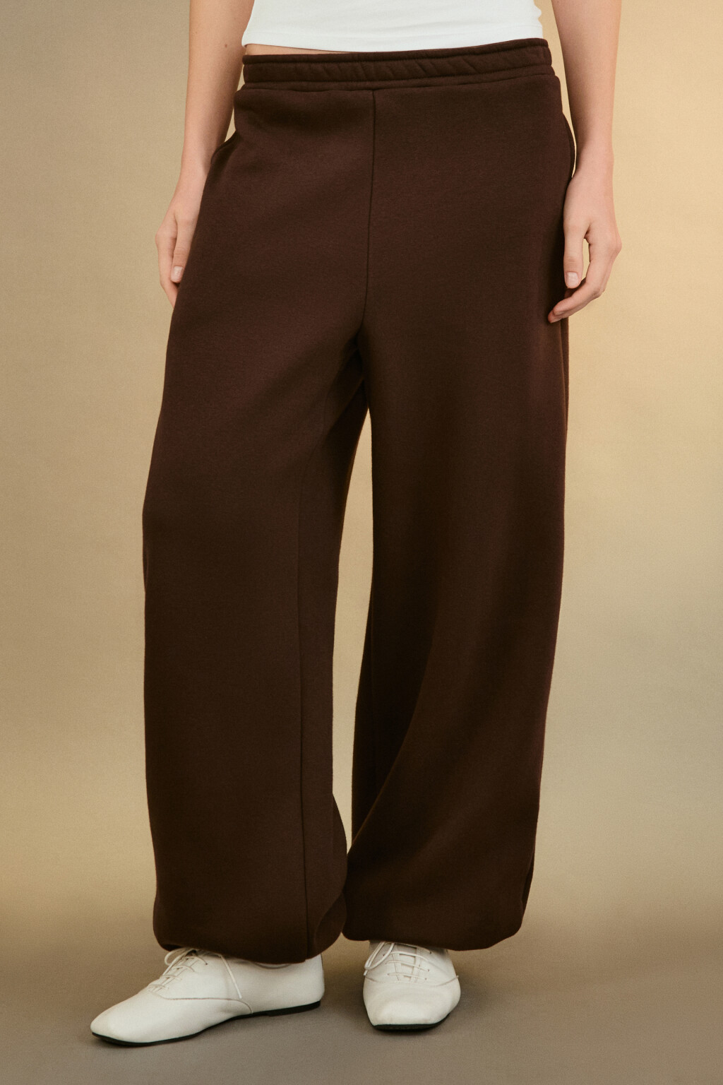 Брюки-джоггеры утепленные трикотажные - цвет коричневый - 3