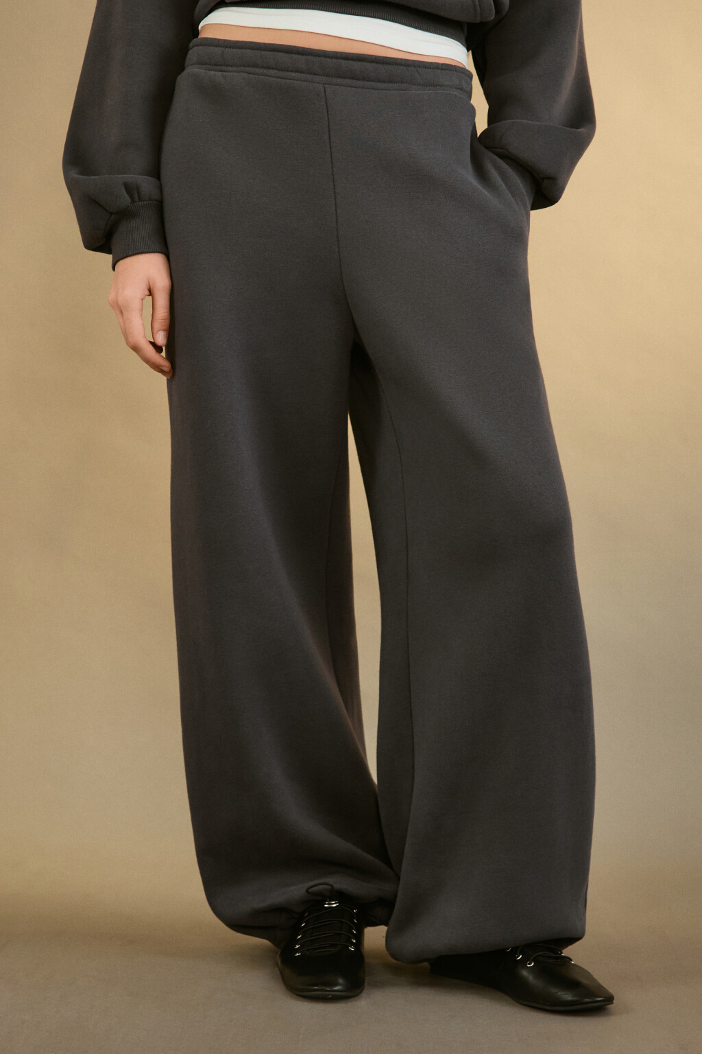 Брюки-джоггеры утепленные трикотажные - цвет серый - 2