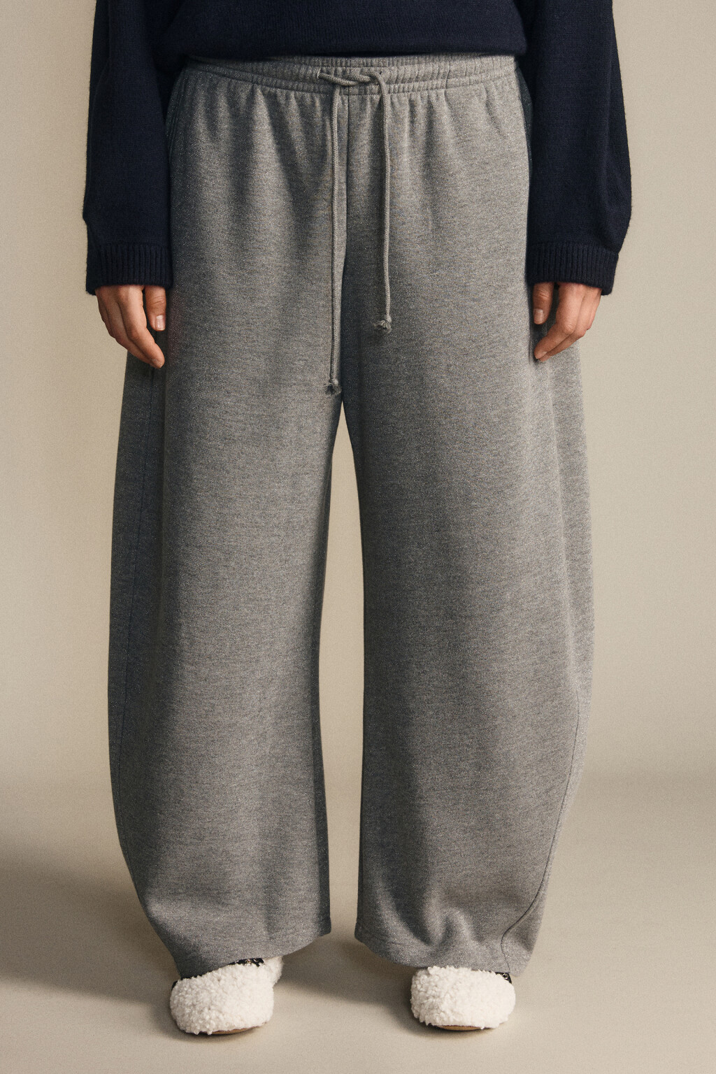 Брюки barrel fit утепленные с люрексом - цвет серый - 9