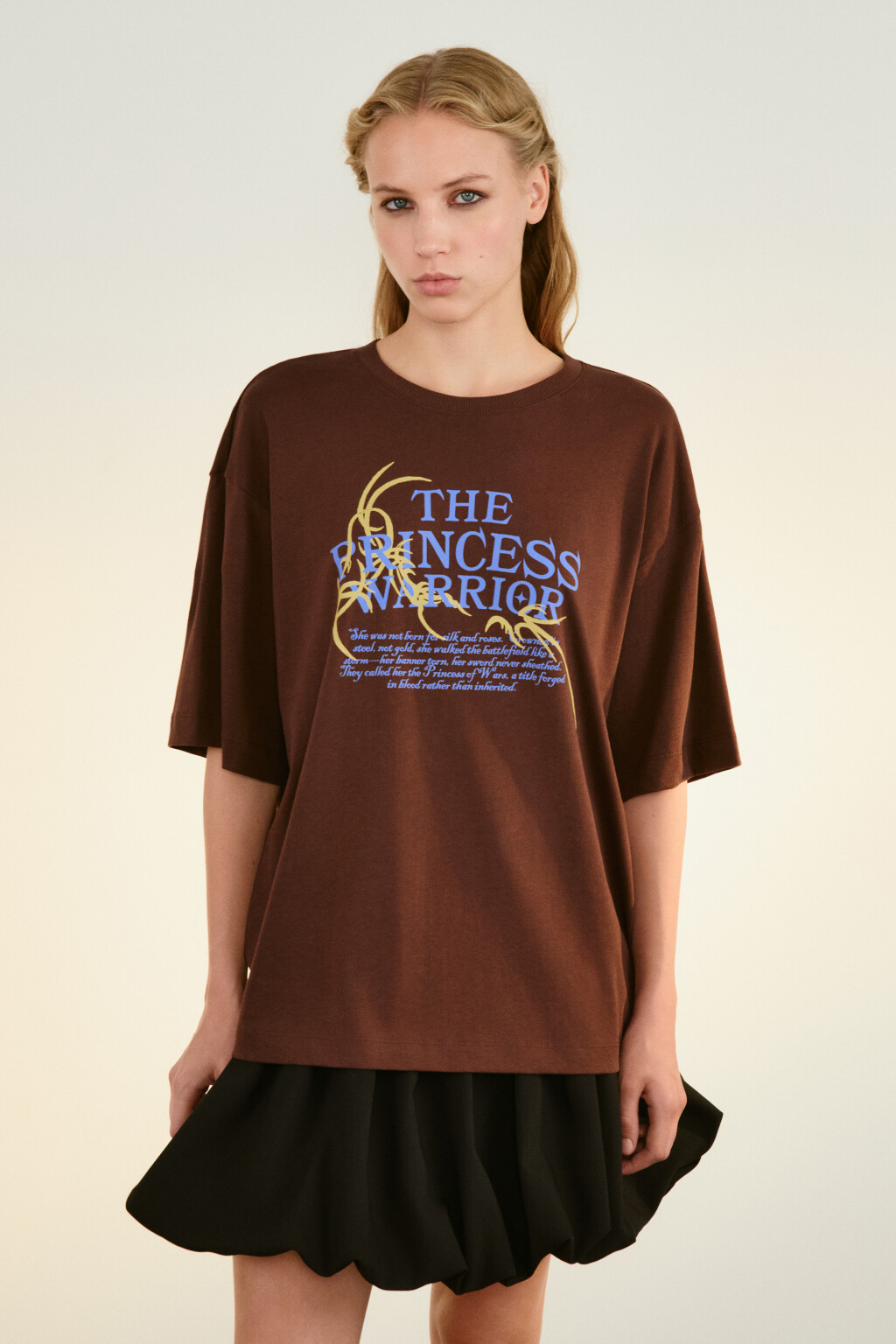 Футболка хлопковая с принтом - цвет коричневый - 3