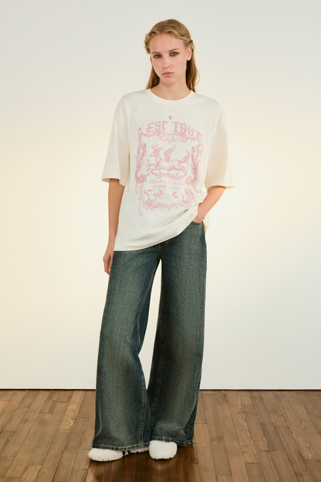 Футболка хлопковая с принтом - цвет бежевый - 4