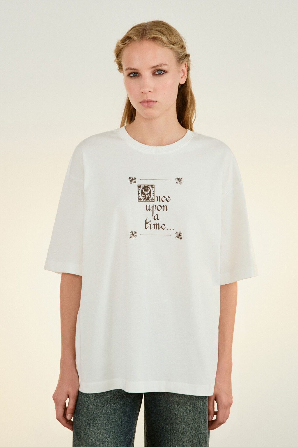 Футболка хлопковая с принтом - цвет белый - 2