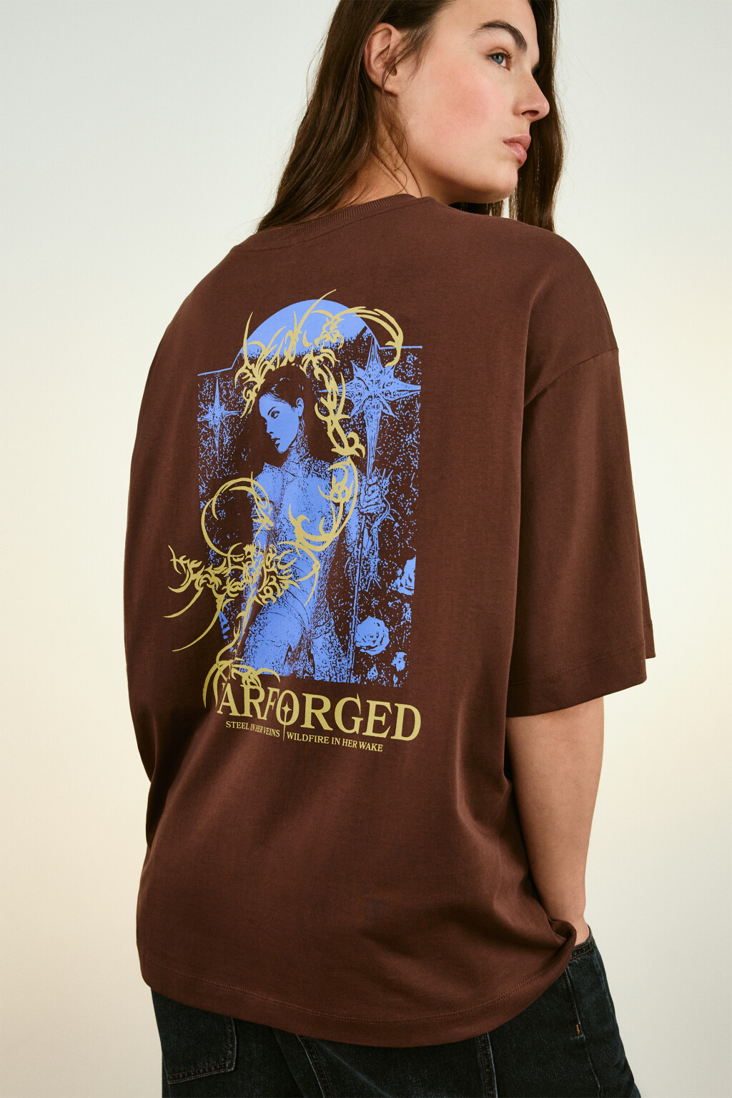 Футболка хлопковая с принтом - цвет коричневый - 1