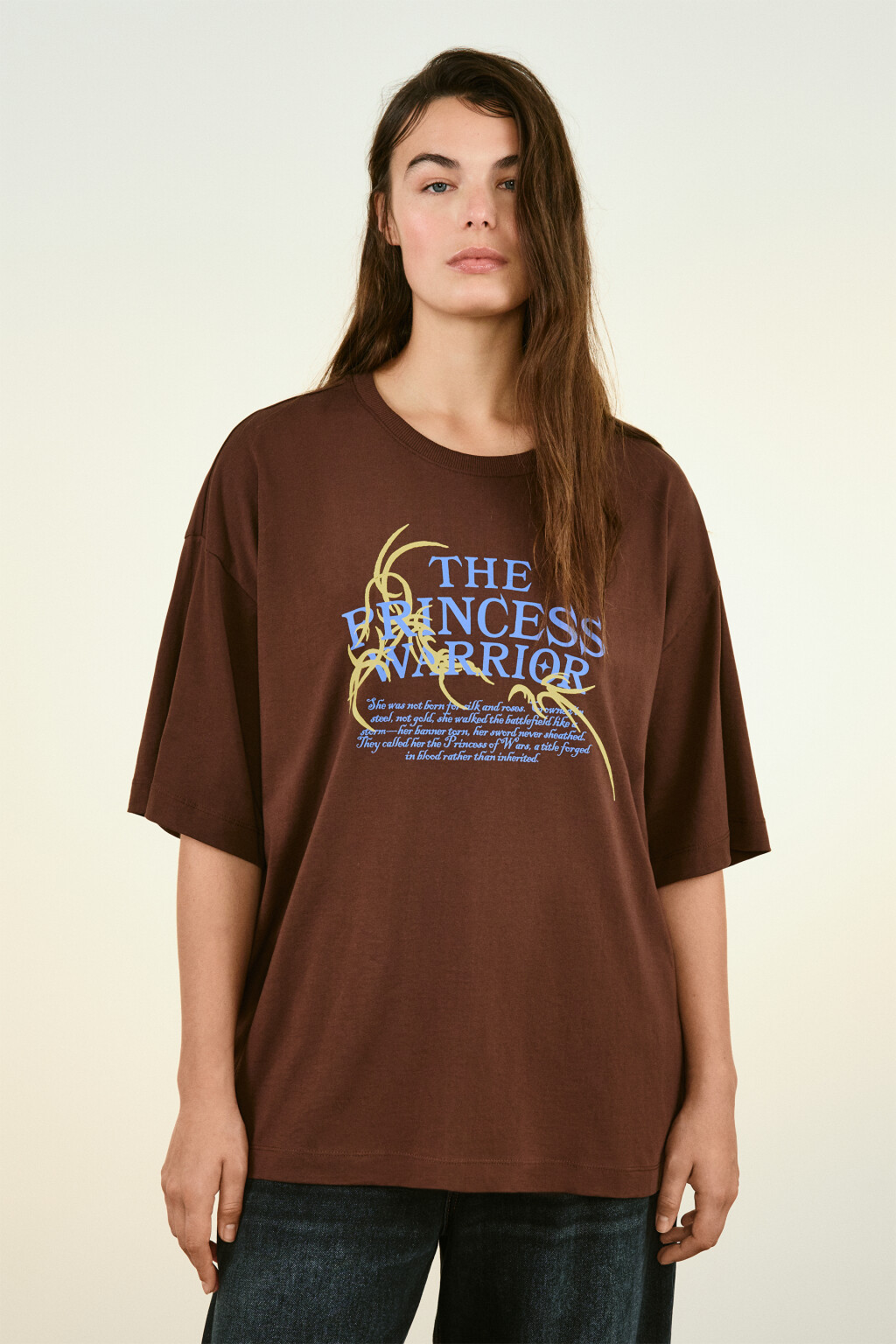 Футболка хлопковая с принтом - цвет коричневый - 2
