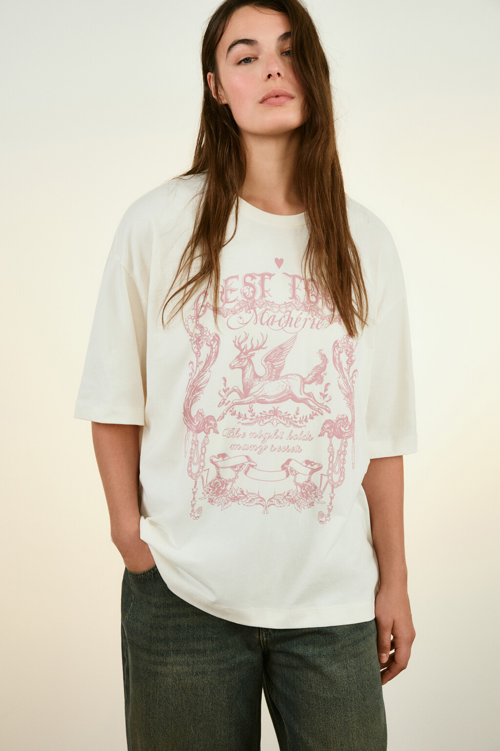 Футболка хлопковая с принтом - цвет бежевый - 1