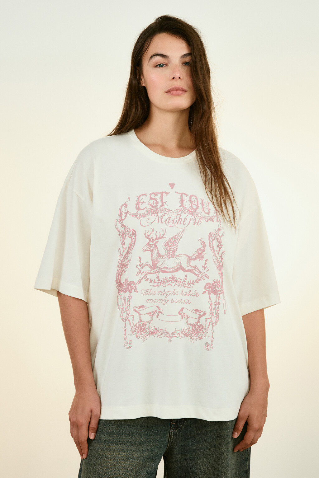 Футболка хлопковая с принтом - цвет бежевый - 2