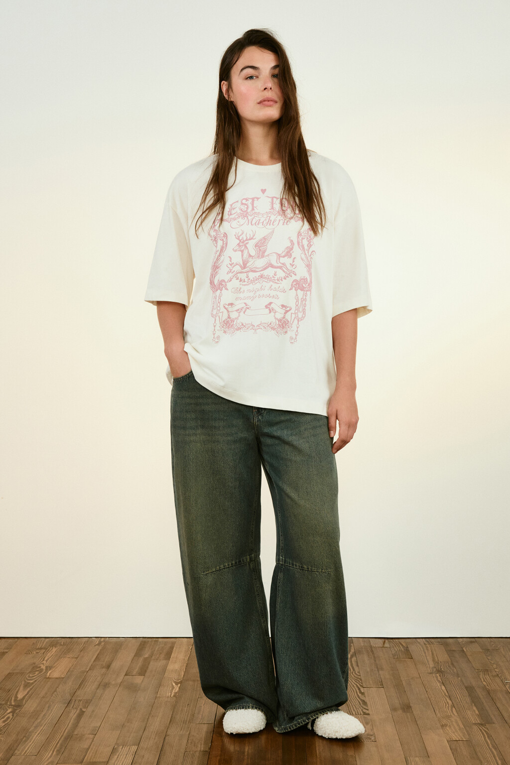 Футболка хлопковая с принтом - цвет бежевый - 4