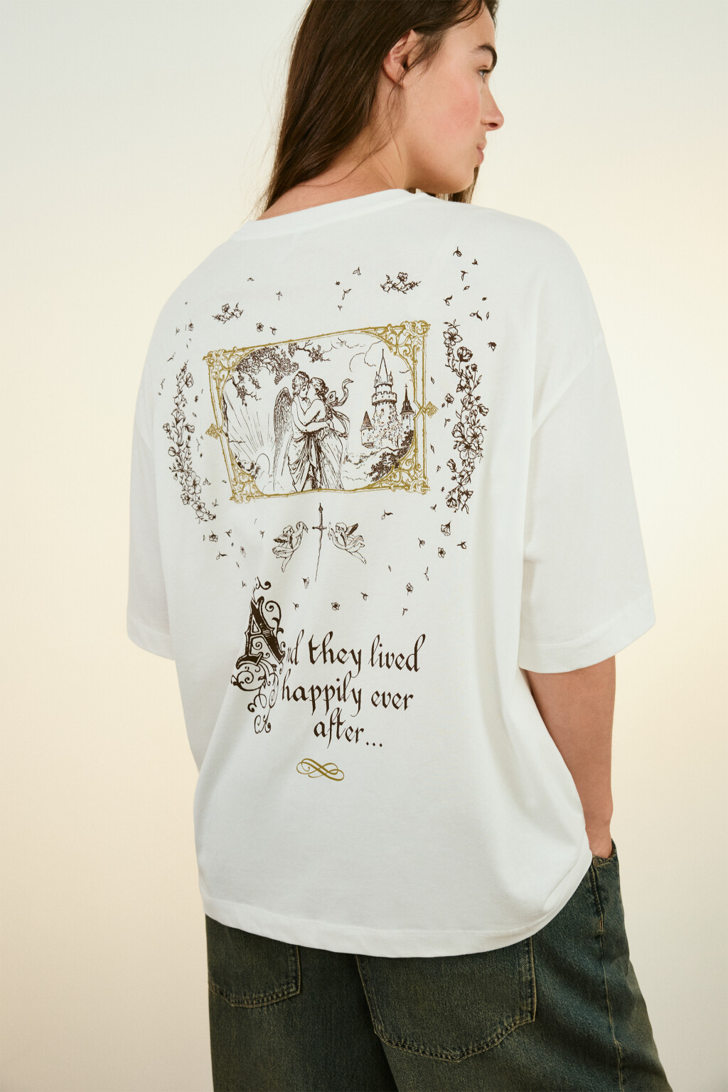 Футболка хлопковая с принтом - цвет белый - 1