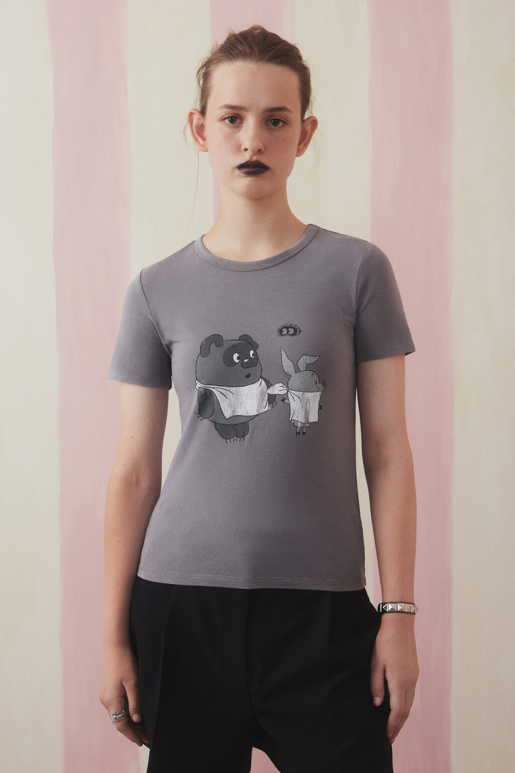 Футболка-топ вареная с принтом - цвет серый - 2