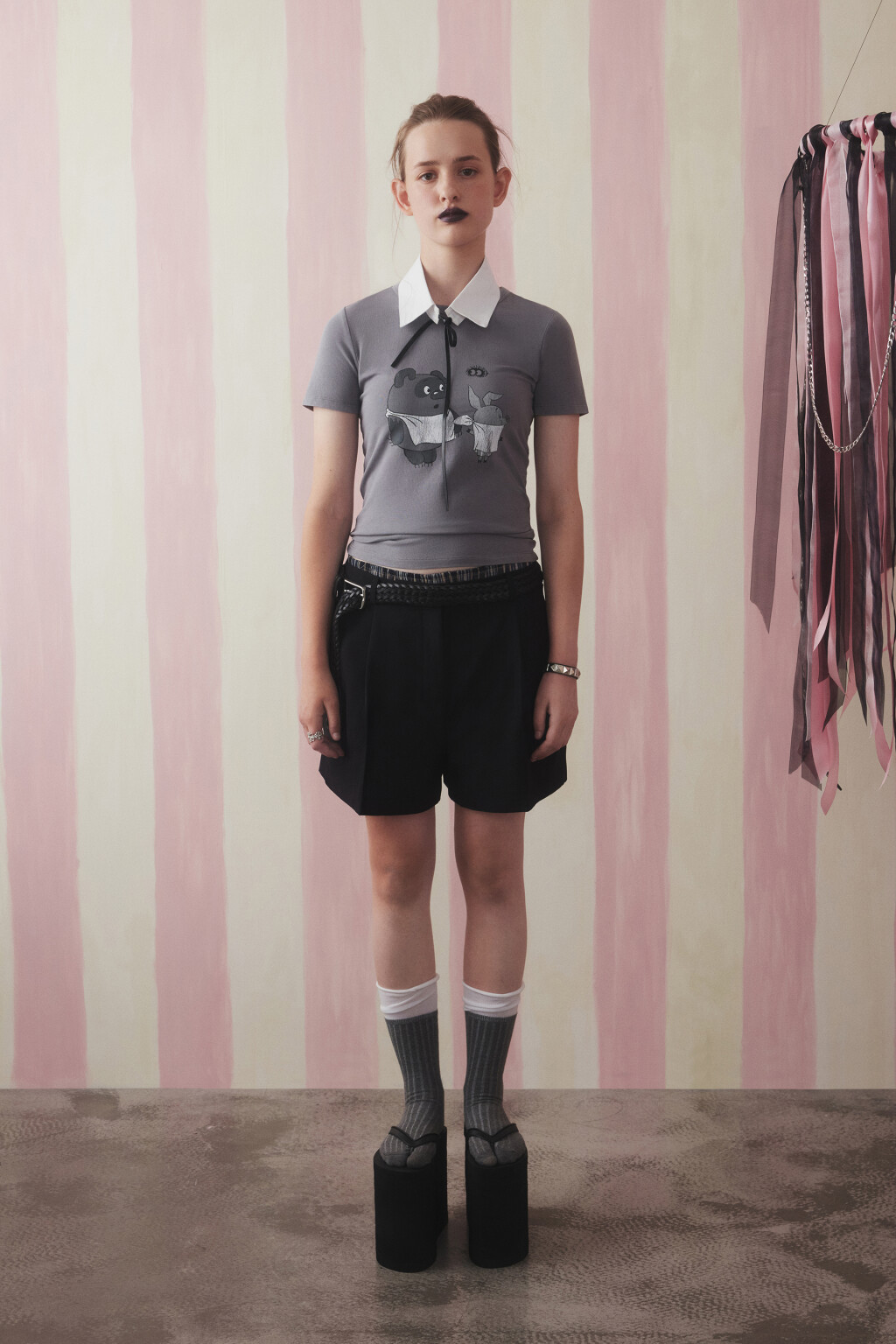 Футболка-топ вареная с принтом - цвет серый - 1