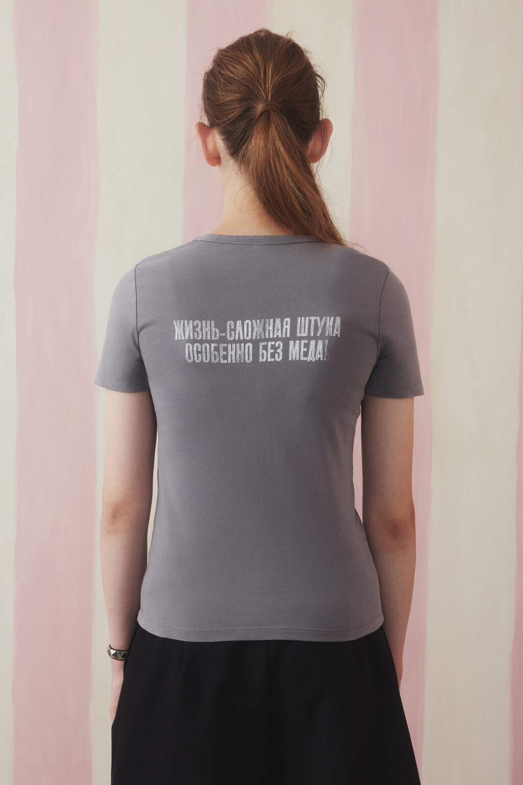 Футболка-топ вареная с принтом - цвет серый - 3