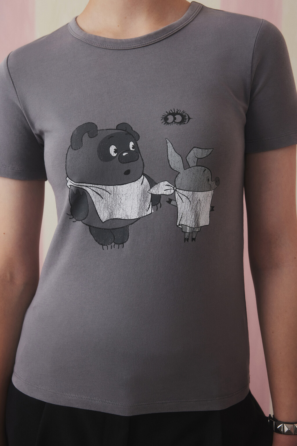 Футболка-топ вареная с принтом - цвет серый - 5