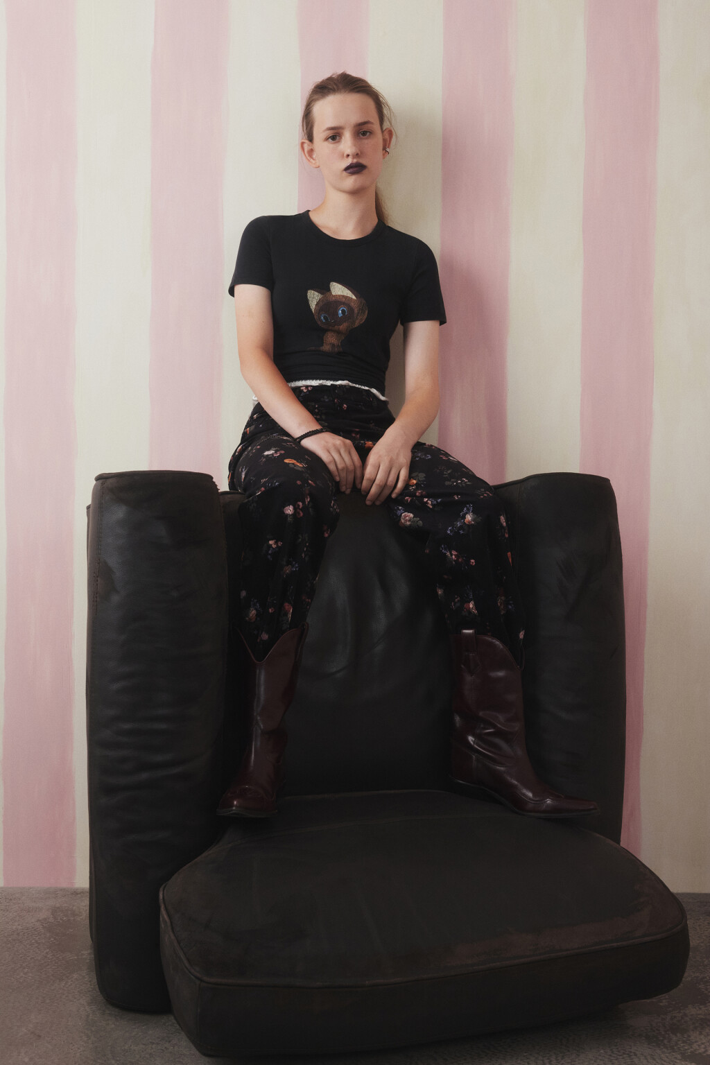 Футболка-топ вареная с принтом - цвет черный - 1