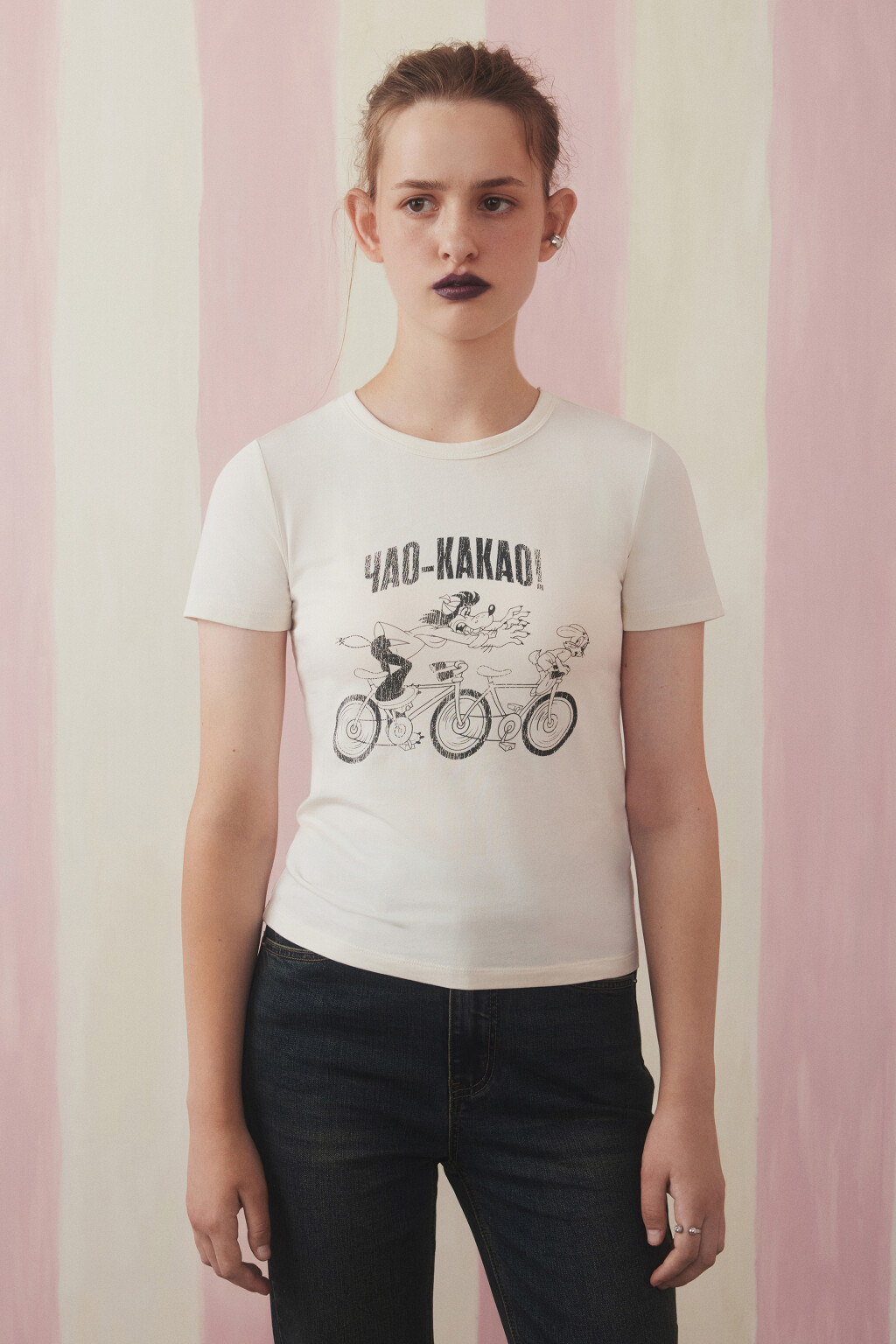 Футболка-топ вареная с принтом - цвет бежевый - 2