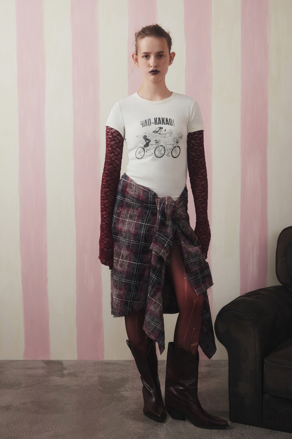 Футболка-топ вареная с принтом - цвет бежевый - 1