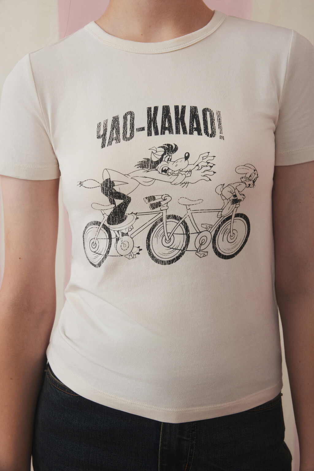 Футболка-топ вареная с принтом - цвет бежевый - 5