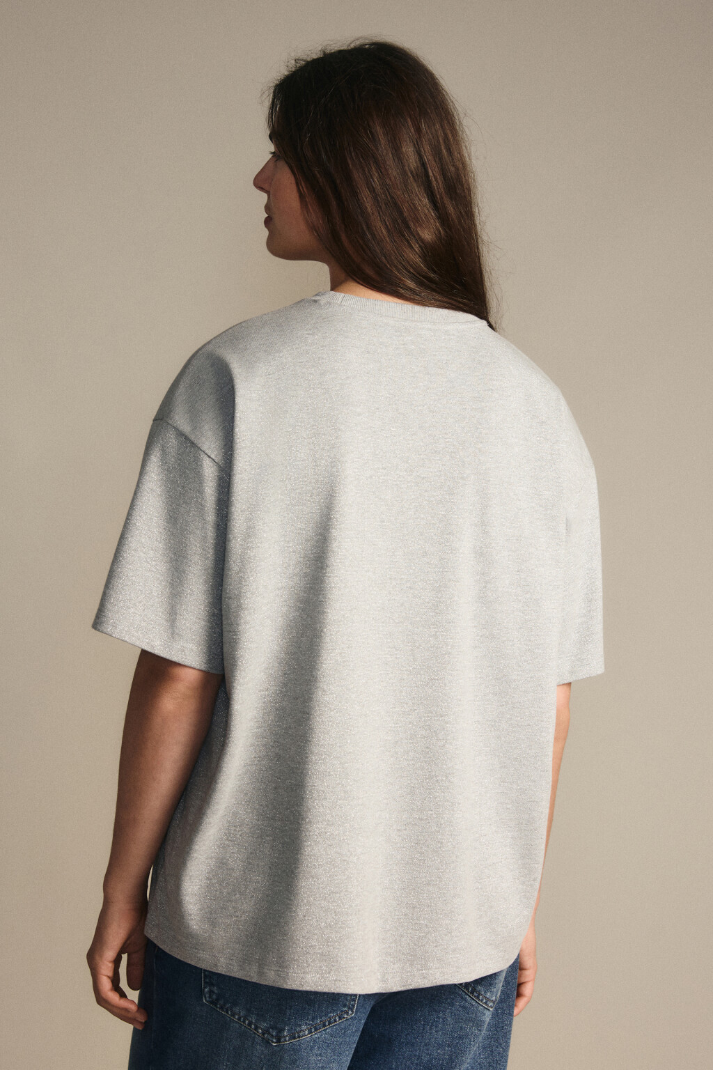 Футболка трикотажная с люрексом - цвет серый - 4