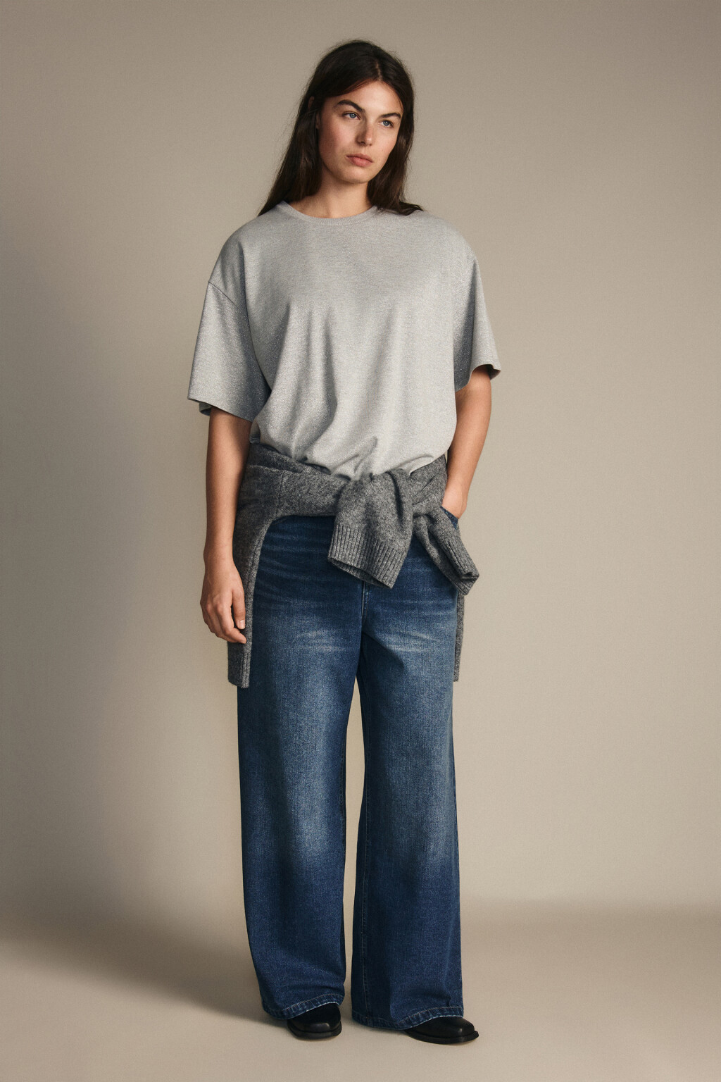 Футболка трикотажная с люрексом - цвет серый - 5