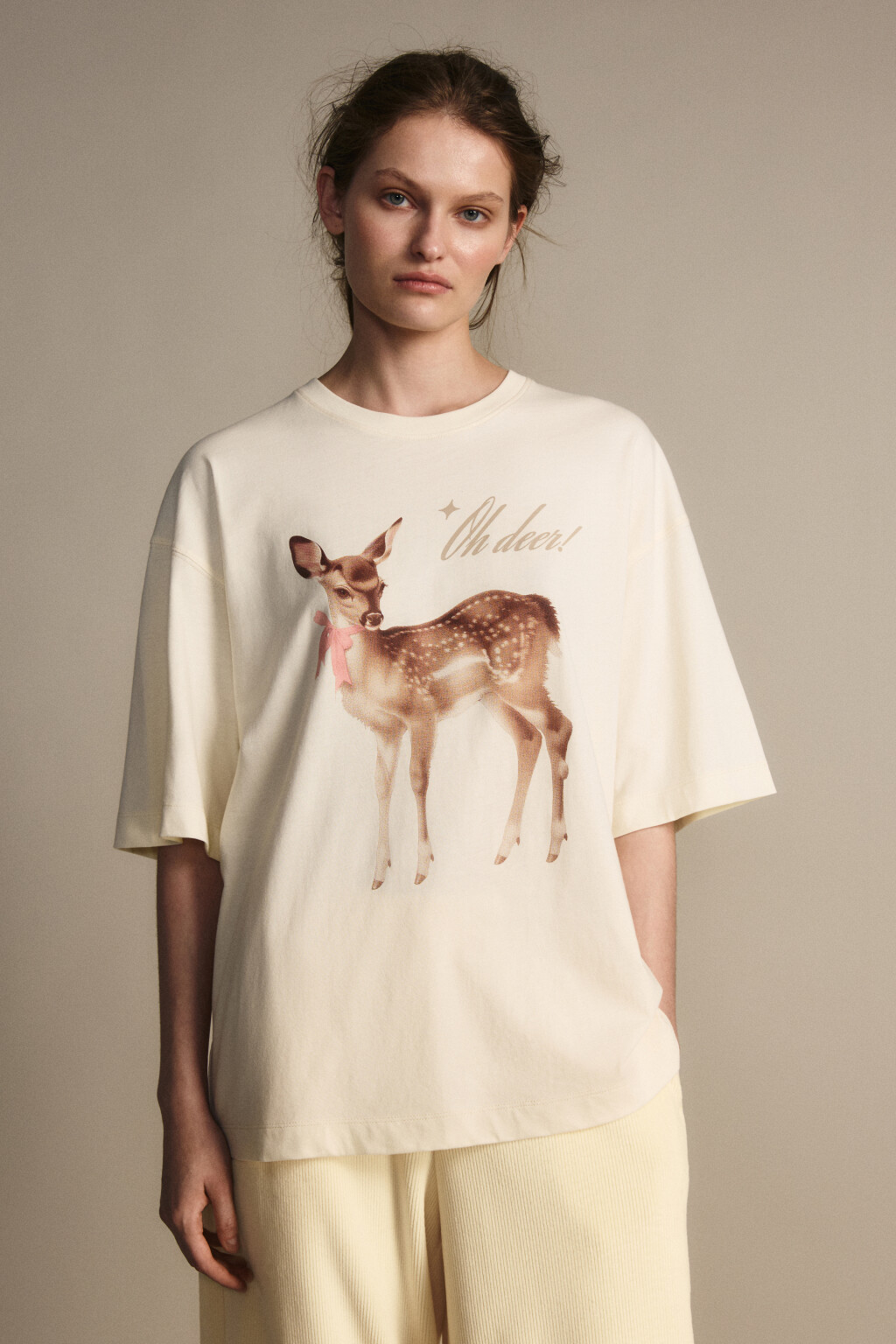 Футболка свободная с принтом - цвет бежевый - 2