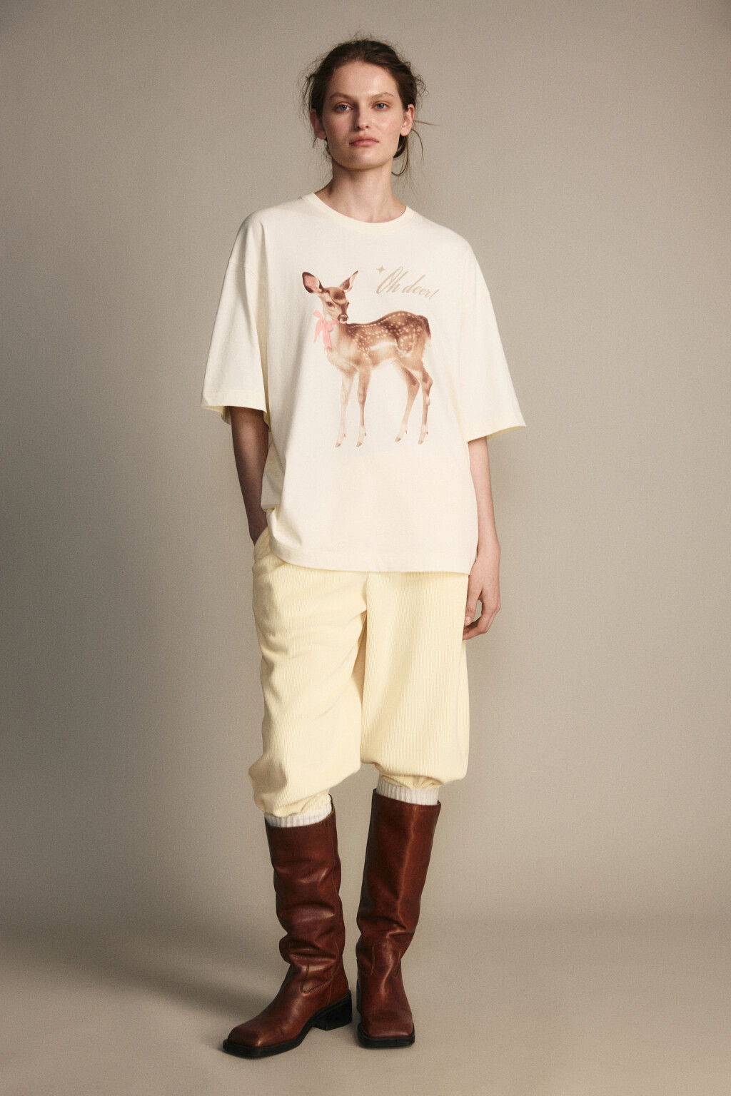 Футболка свободная с принтом - цвет бежевый - 4