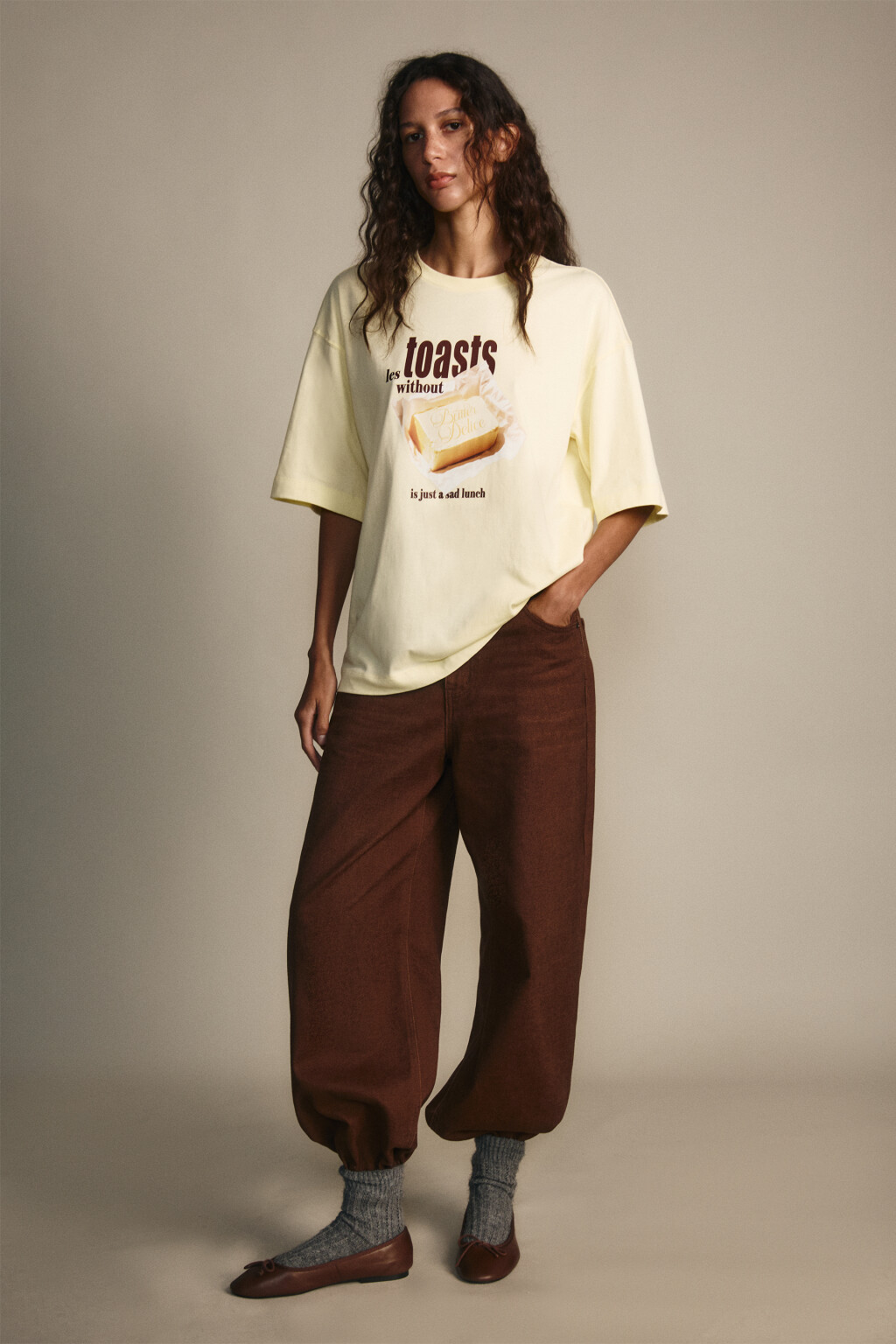 Футболка свободная с принтом - цвет желтый - 4