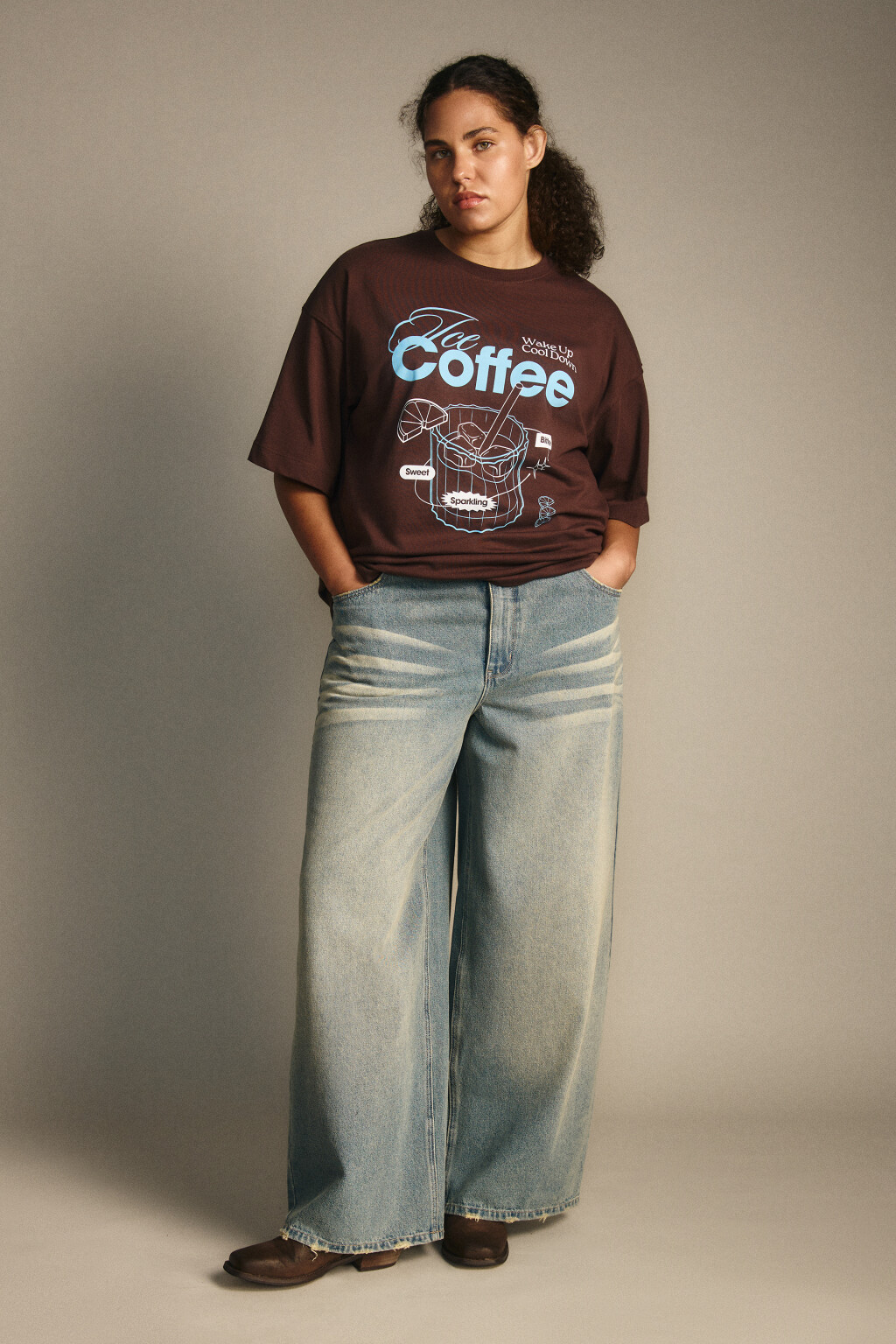 Футболка свободная с принтом - цвет коричневый - 4