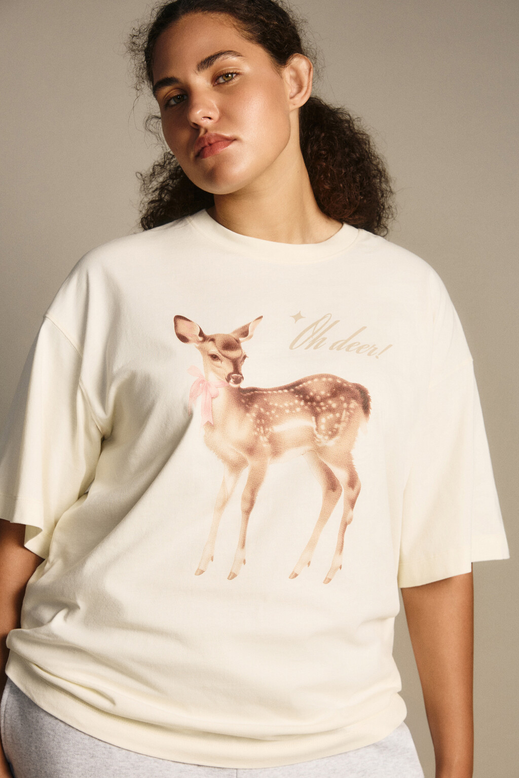 Футболка свободная с принтом - цвет бежевый - 2