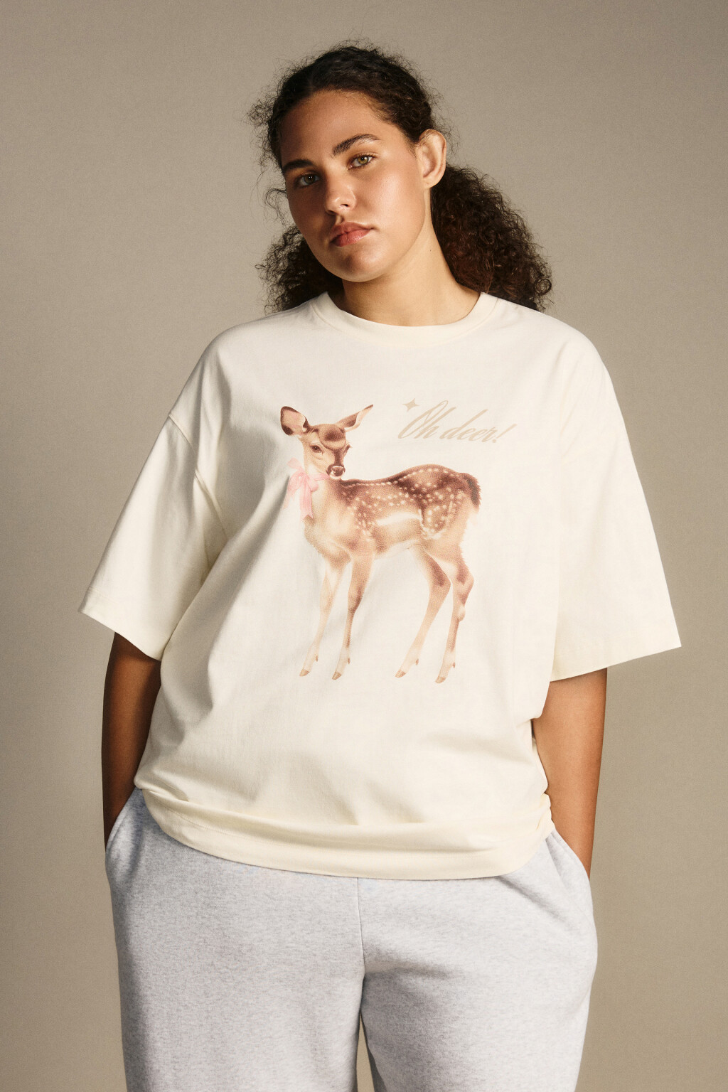 Футболка свободная с принтом - цвет бежевый - 3