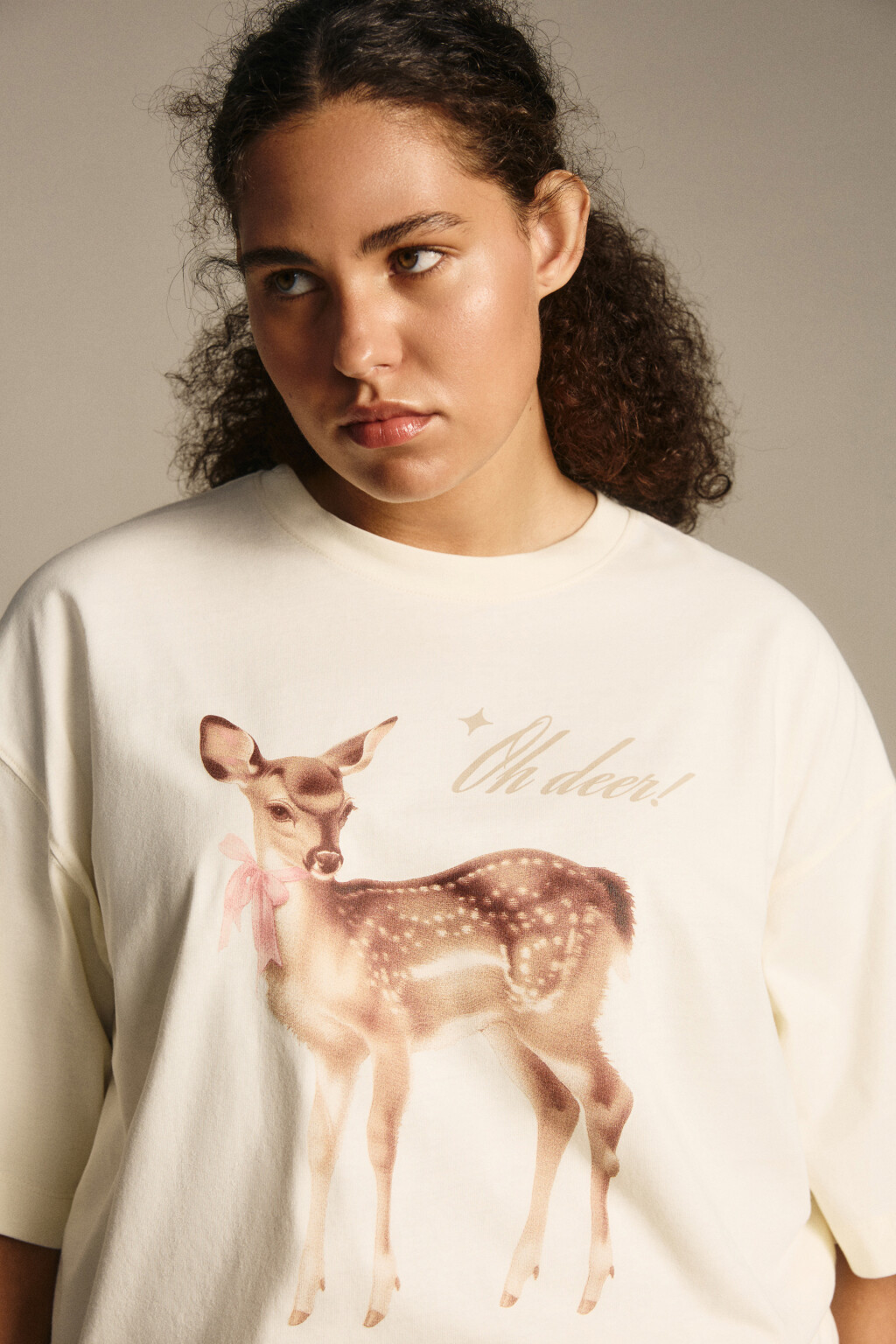 Футболка свободная с принтом - цвет бежевый - 6