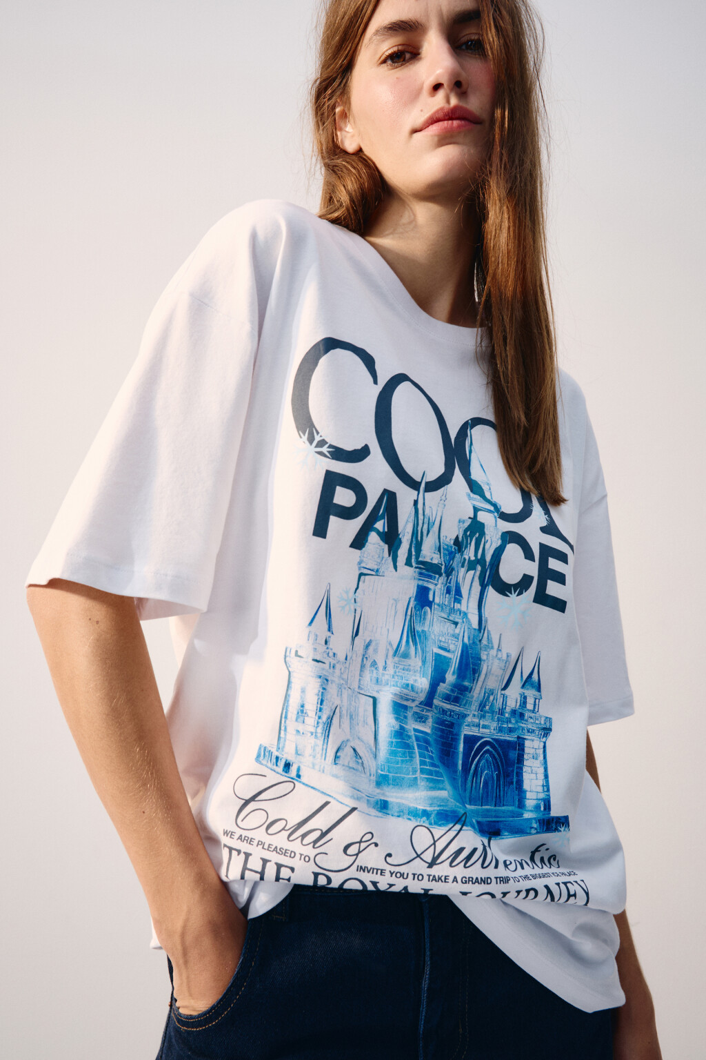 Футболка oversize с принтом-надписью - цвет белый - 1