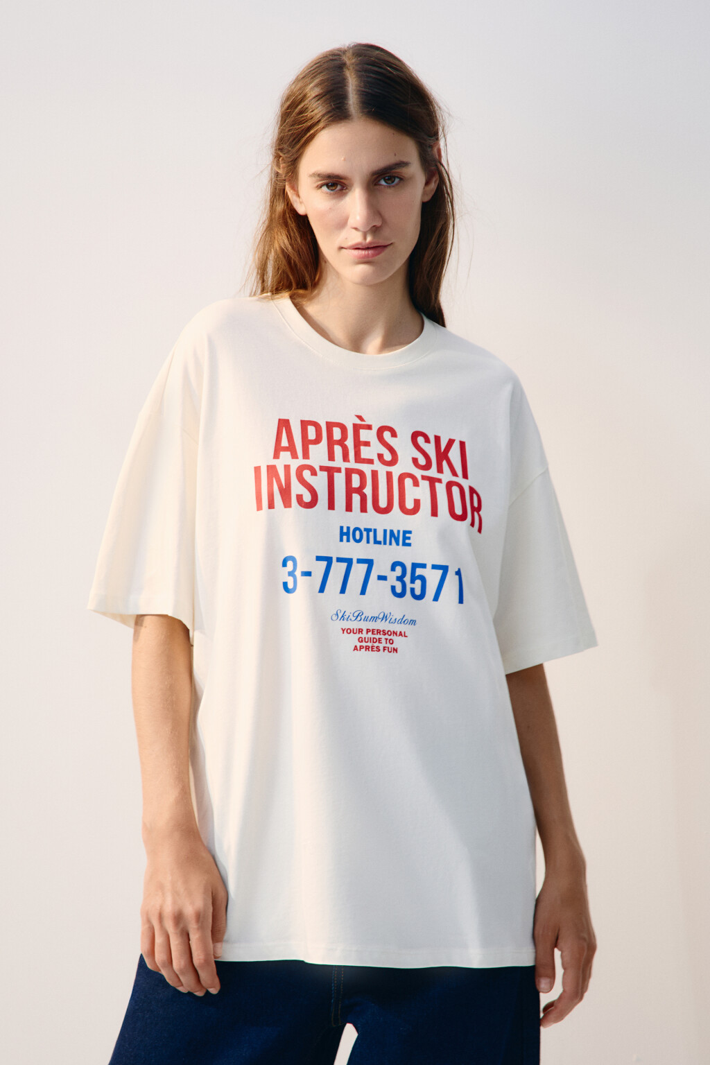 Футболка oversize с принтом-надписью - цвет бежевый - 2