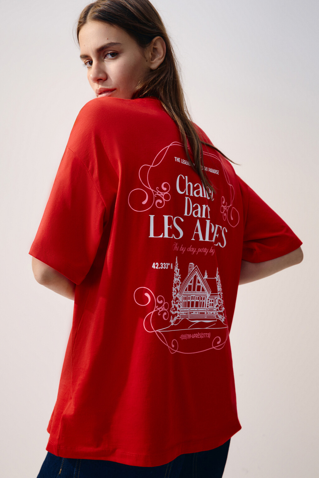 Футболка oversize с принтом-надписью - цвет красный - 1